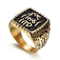 Custom Antique Gold Plated Men Black Ring Stainless Steel Exquisite Masonic Item Rings